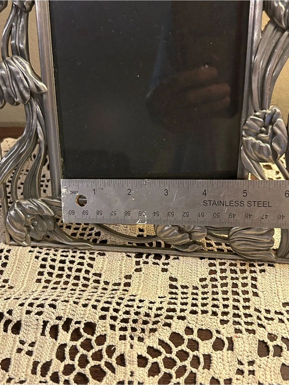 Ornate Pewter Finish Picture Frame Tulip Theme 5x7 Photo